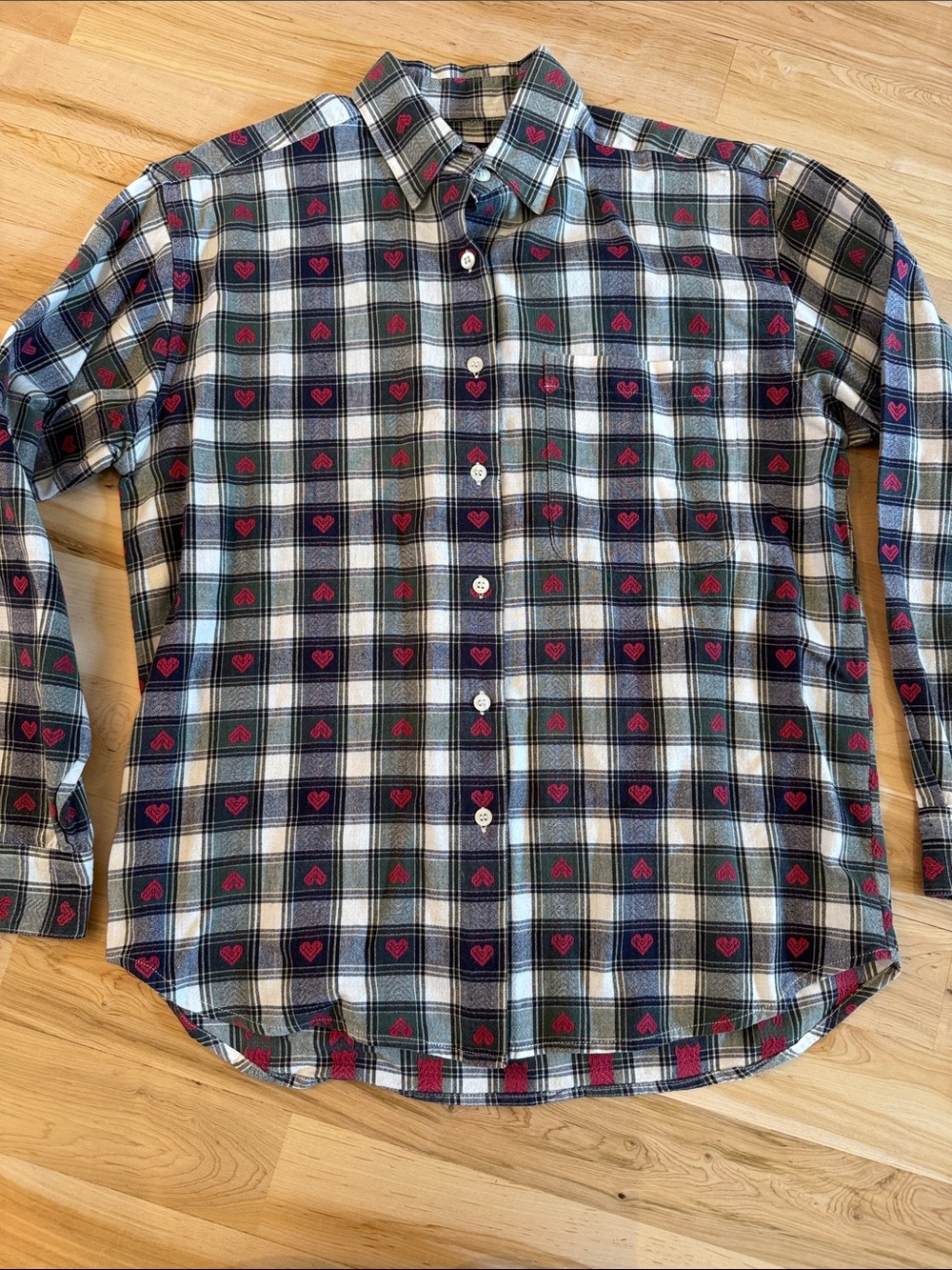 Vintage 100% Cotton Plaid-Hearts Button Down Shirt Top-Western-M